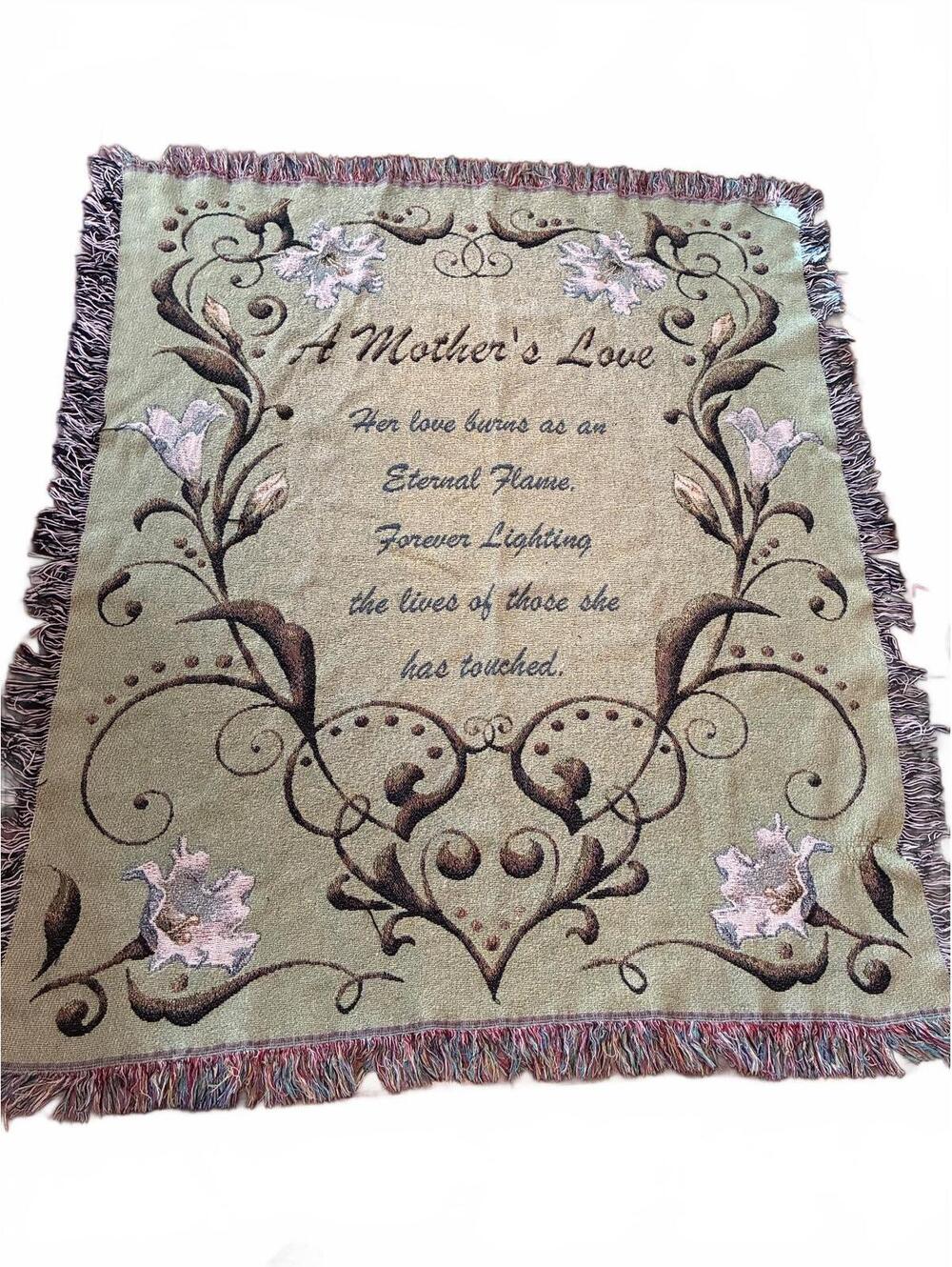 A Mother's Love Floral Woven Throw Blanket with Fringe